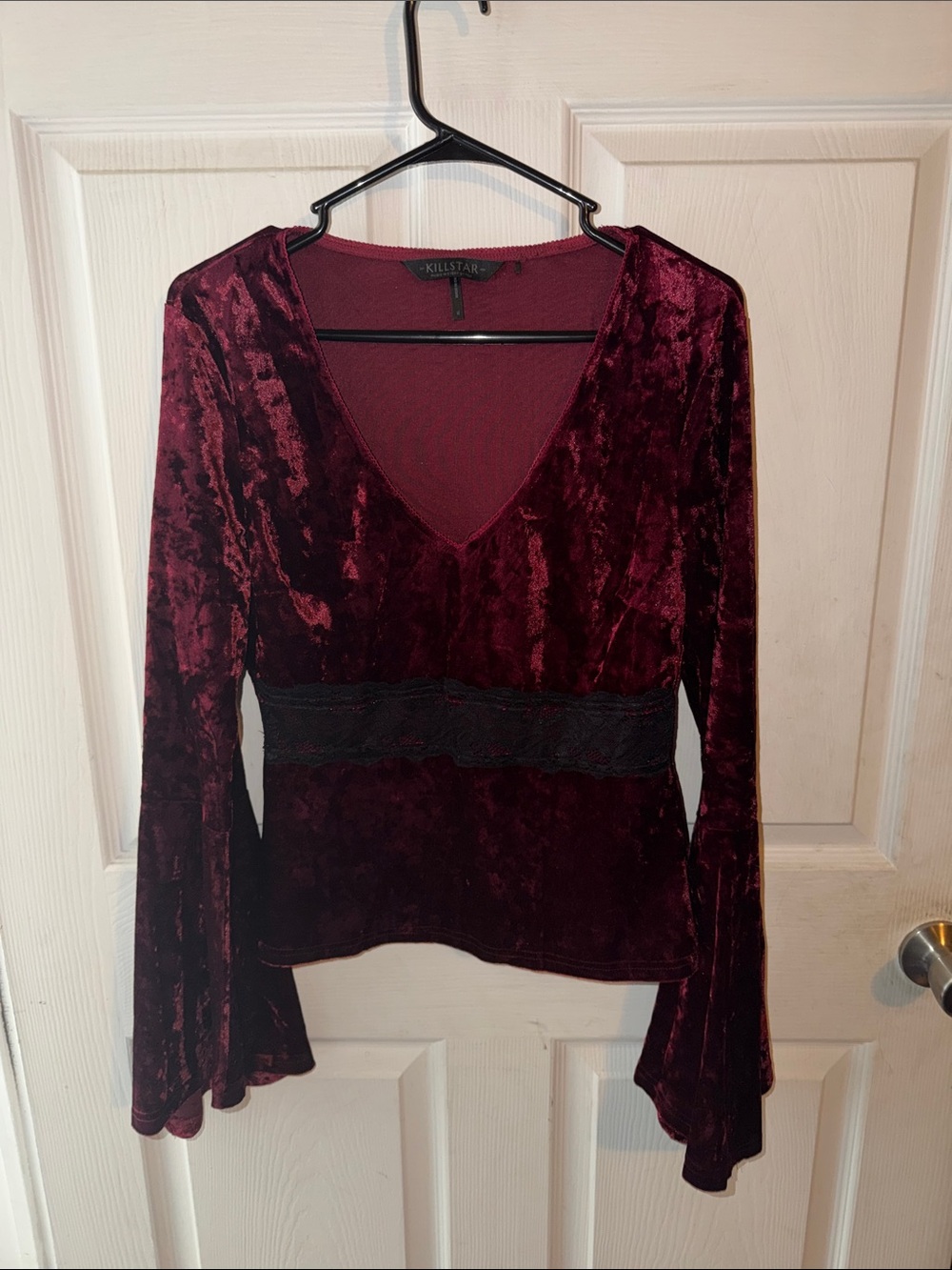 Killstar Burgundy Crushed Velvet V-Neck Long Sleeve Top